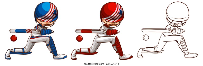 Doodle character for cricket player illustration