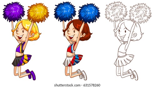 Doodle character for cute cheerleader illustration