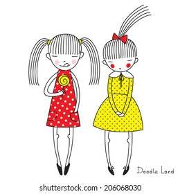 doodle character of cute dolly girls