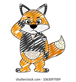 doodle character fox animal with vest and pipe