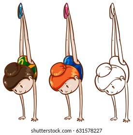 Doodle character for girl doing gymnastic illustration