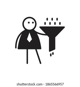 doodle character holding funnel or filter for marketing concept