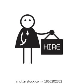 doodle character holding hire signage 