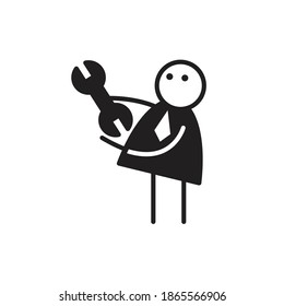 doodle character holding wrench tool