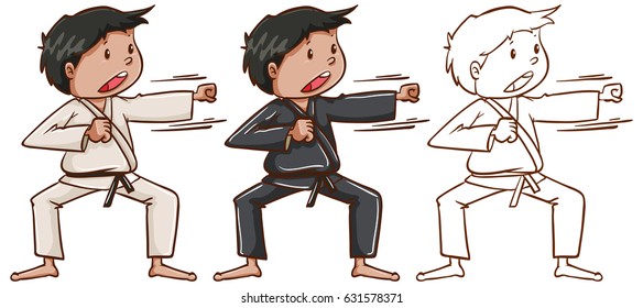 Doodle character for man doing karate illustration