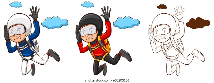 Doodle character for man doing parachute illustration