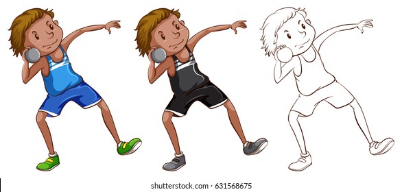 Carácter de garabato para hombre que hace ilustración de shotput