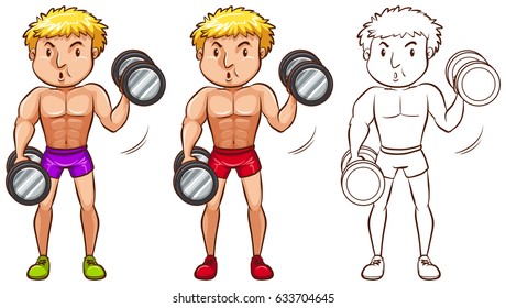 Doodle character for man doing weightlifting illustration