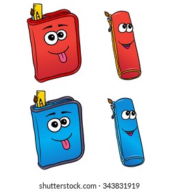 Doodle character pencil case for school with brush and pencil