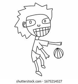 Doodle character playing ball and smiling