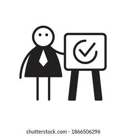 doodle character presenting with check mark on whiteboard vector