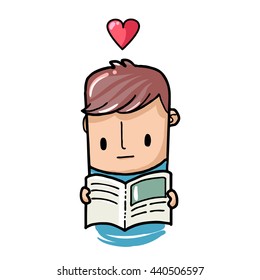 Doodle Character reading a book