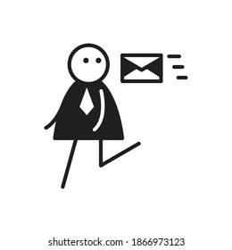 doodle character running with email envelope