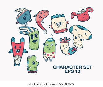Doodle character set colorful
