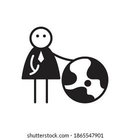doodle character standing with globe