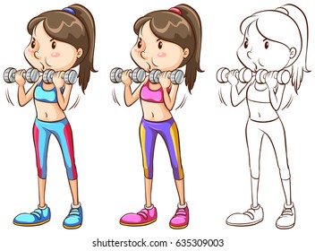 Doodle character for woman doing weight training illustration