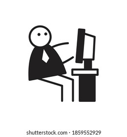 caracter doodle trabajando en vector de computadora de escritorio
