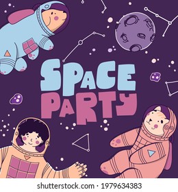Doodle Charaktere Weltraum Party-Sterne. Vektorgrafik-Design.