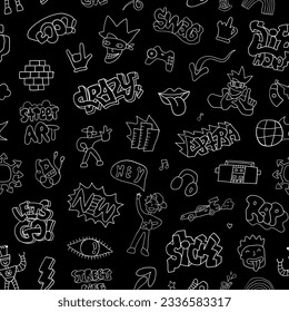  caracteres de doodle palabras graffiti patrón vectorial sin fisuras dibujado a mano , fondo gracioso para un adolescente