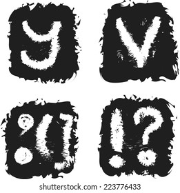 doodle charcoal grungy font on black background, vector