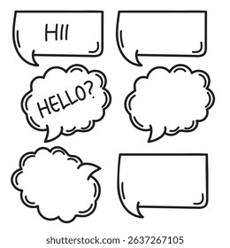 Doodle chat box line drawing cartoon set.Vector illustration