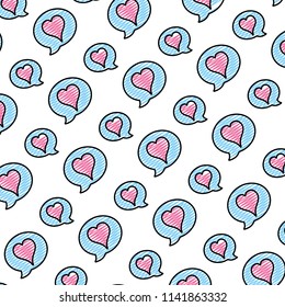 doodle chat bubble heart message background