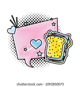 doodle chat bubble message with sandwich and patch decoration