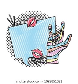 doodle chat bubble text with rock gesture and lips