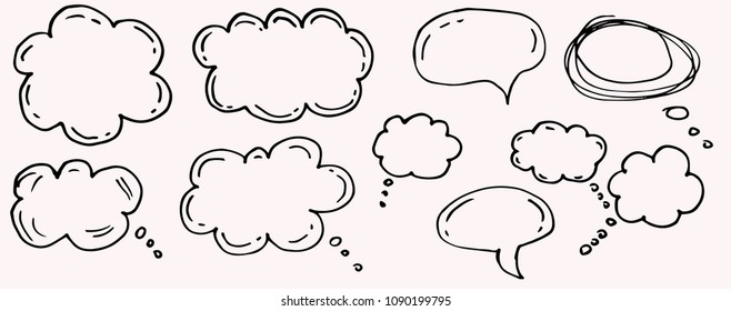 Doodle Chat Cartoon Bubbles. Hand Drawn Set