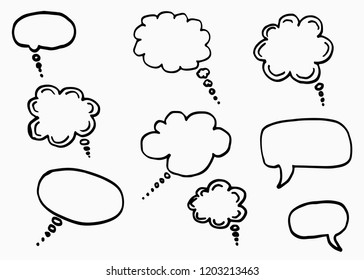 Doodle chat cartoon bubbles. Hand drawn vector set. Isolated on white background