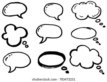 Doodle chat cartoon bubbles. Hand drawn set.