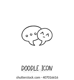 Doodle chatting icon. Text bubble. Cloud for messages, posts, sms. Smiles, warning.
