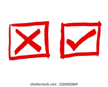 Marca de verificación de Doodle y conjunto de iconos de marca transversal. Símbolo de marca. signos de la lista de verificación. ilustración vectorial