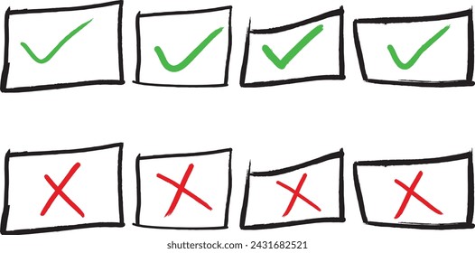 marca de verificación doodle. Mano dibujado a mano y flechas de los signos. doodle efecto de la colección de manchas. Juego de manchas con textura de tiza. Marcas de verificación de garabatos. Casilla de verificación dibujada a mano, marca de examen y diseño de marcas de lista de verificación