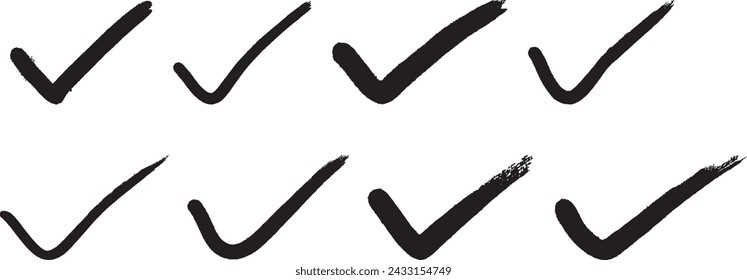 doodle check mark. Hand drawn check and arrows signs. doodle effect stain collection. Chalk texture stain set. Doodle check marks. Hand drawn checkbox, examination mark and checklist marks design