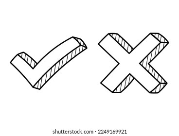 Doodle check mark isolated on white background