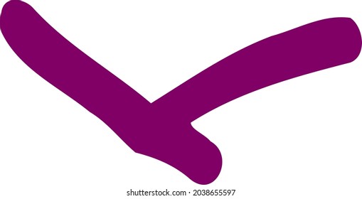 Doodle check mark. Scribbled handwriting. Tick to create designs in style of manuscript. Hand-drawn purple graphic element for simple contemporary art. Vector asset of modern design. Сheckmarks shape.