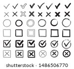 Doodle check marks. Hand drawn checkbox, examination mark and checklist marks. Check signs sketch, voting agree checklist mark or examination task list. sign Isolated vector illustration symbols set