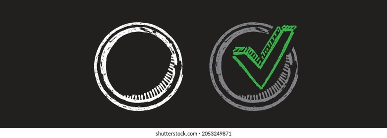 Doodle check marks and underlines. Hand drawn red strokes and pen markings V marks for list items. Check and wrong icons set of check marks. Green tick, red cross, black tick and cross. Yes or no.