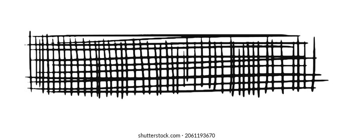 Doodle checkered rectangle. Drawn hatching lines in the shape of a long rectangle. Scribble object cross lines. Vector stock illustration isolated on white.
