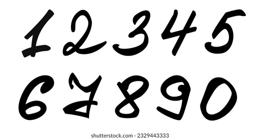 Numeración de la lista de verificación de Doodle. Lista de números escritos a mano. Ilustración vectorial dibujada a mano escriba números fuente con línea de eclosión aislada en fondo blanco.