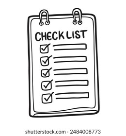 Doodle checklist set. To do, task list with check mark vector illustration. Hand drawn sketch style memo page.