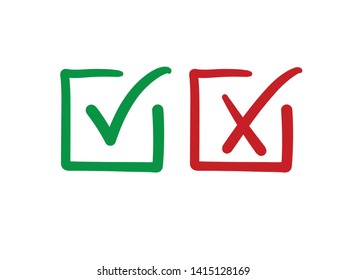 Doodle checkmark icons. Yes tick and No cross. 