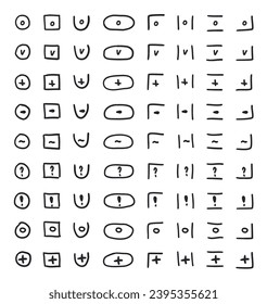 Doodle checkmarks and crosses. Empty and filled boxes for answers in test, confirmation or negation icons. Checklist pencil marks template, vector voting isolated set