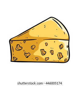 Doodle cheese slice on white background