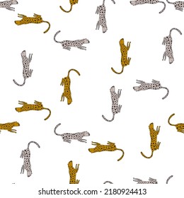 Doodle cheetah sin fisuras. Papel de pared sin fin de leopardo pintado a mano. Fondo de animales salvajes. Ideal para el diseño de tela, impresión textil, envoltura, cubierta. Ilustración vectorial.