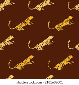 Doodle cheetah seamless pattern. Hand drawn cute leopard endless wallpaper. Wild animals background. Great for fabric design, textile print, wrapping, cover. Vector illustration.