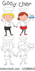 Doodle chef charcater on white background illustration