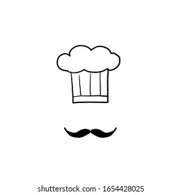 doodle chef icon illustration.hat and mustache symbol for chef icon illustration vector