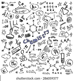 Doodle Chemistry formulas isolated on white background, vector illustration design elements